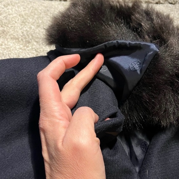 Tory Burch Alexandre Peat Coat Style Navy Genuine Fur Collar EXQUISITE! - Picture 5 of 12
